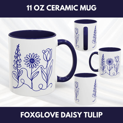 Subtle FDT Flowers Coffee Mug | Foxglove Daisy Tulip Tea Cup