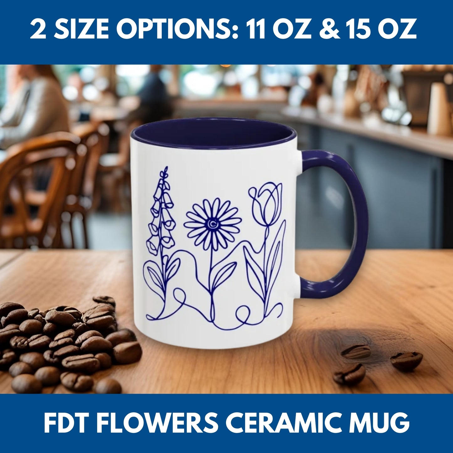 Subtle FDT Flowers Coffee Mug | Foxglove Daisy Tulip Tea Cup