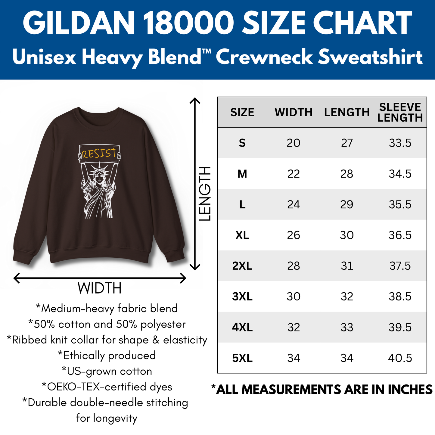 Resist Statue of Liberty Sweatshirt | Unisex Crewneck, Heavy Blend, Political Activist Protest Top (12 Colors)