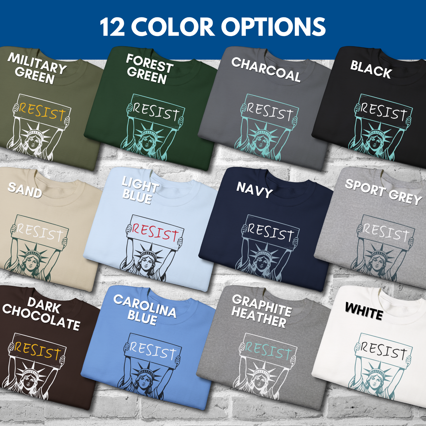 Resist Statue of Liberty Sweatshirt | Unisex Crewneck, Heavy Blend, Political Activist Protest Top (12 Colors)