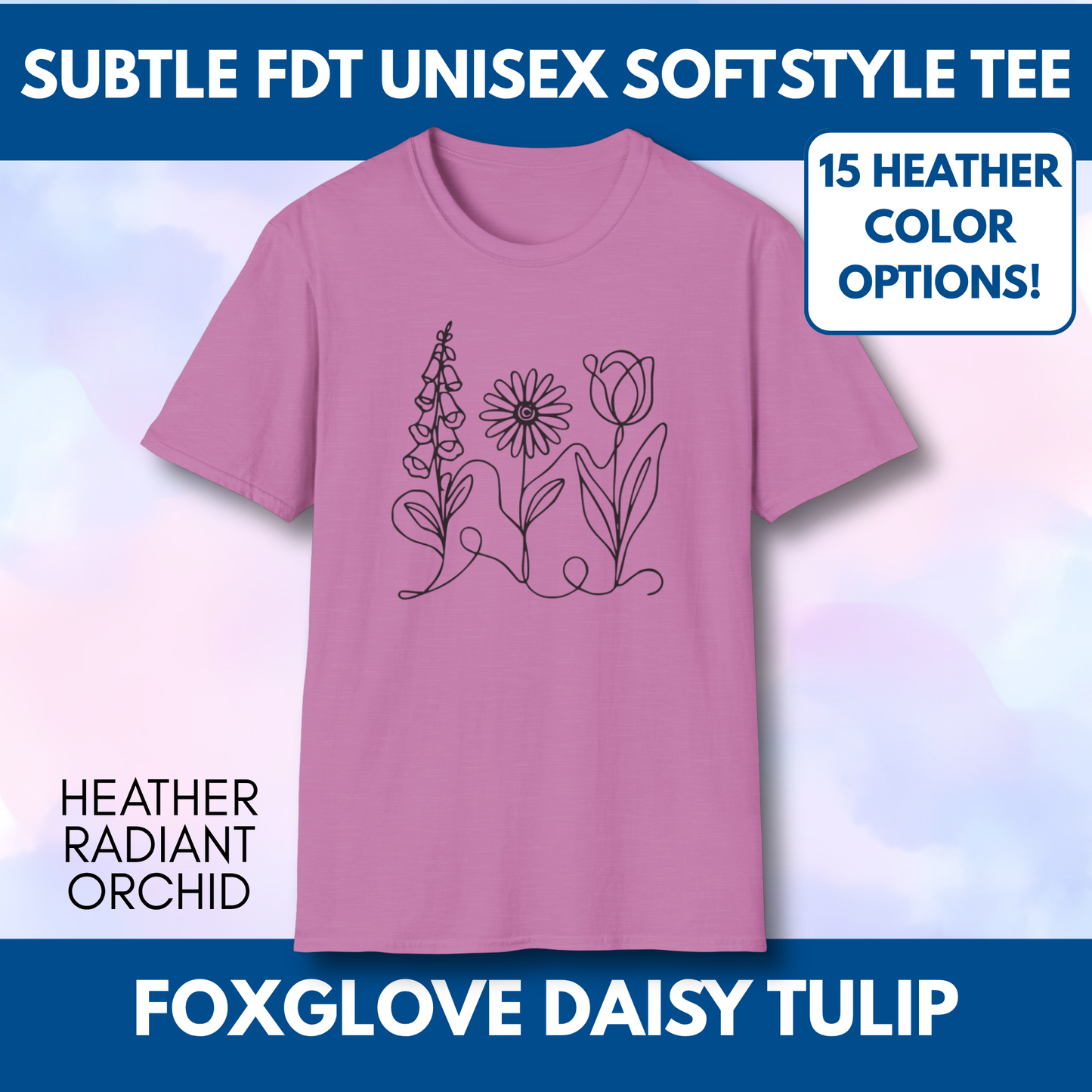 Foxglove Daisy Tulip Heather Graphic Tee | Subtle FDT Political Activist Unisex T-Shirt (15 Heather Colors)