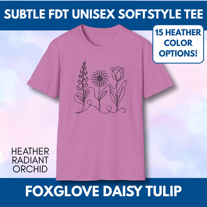 Foxglove Daisy Tulip Heather Graphic Tee | Subtle FDT Political Activist Unisex T-Shirt (15 Heather Colors)