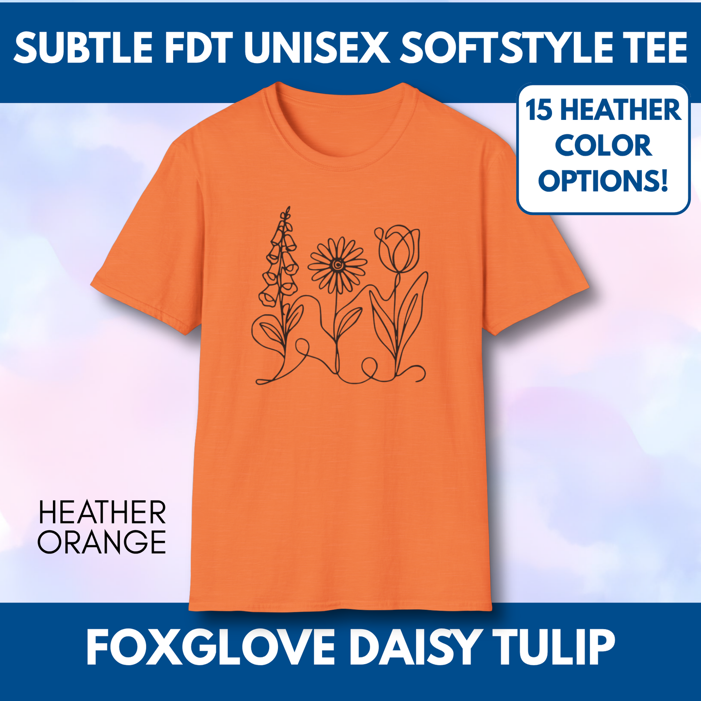Foxglove Daisy Tulip Heather Graphic Tee | Subtle FDT Political Activist Unisex T-Shirt (15 Heather Colors)