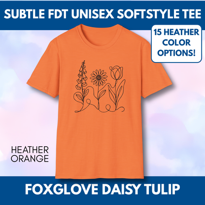 Foxglove Daisy Tulip Heather Graphic Tee | Subtle FDT Political Activist Unisex T-Shirt (15 Heather Colors)