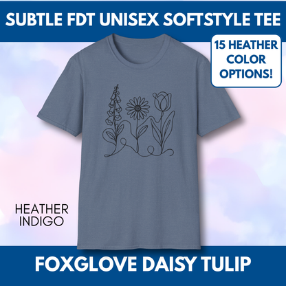 Foxglove Daisy Tulip Heather Graphic Tee | Subtle FDT Political Activist Unisex T-Shirt (15 Heather Colors)