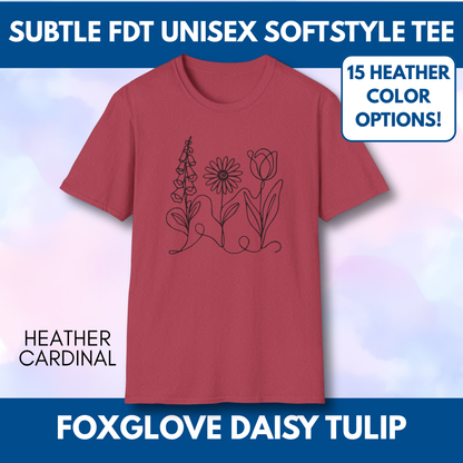 Foxglove Daisy Tulip Heather Graphic Tee | Subtle FDT Political Activist Unisex T-Shirt (15 Heather Colors)