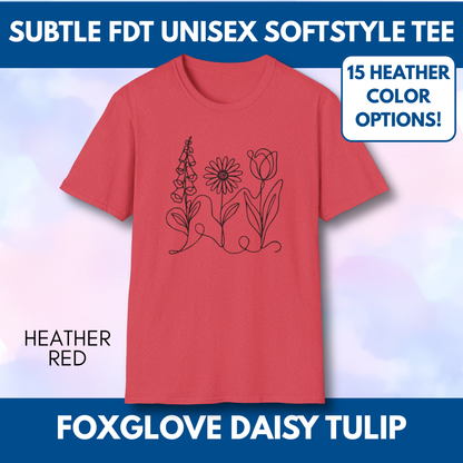 Foxglove Daisy Tulip Heather Graphic Tee | Subtle FDT Political Activist Unisex T-Shirt (15 Heather Colors)