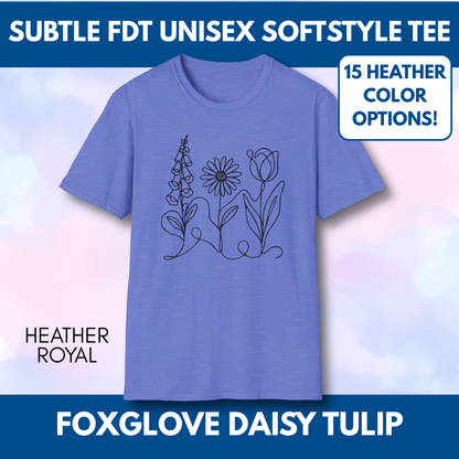 Foxglove Daisy Tulip Heather Graphic Tee | Subtle FDT Political Activist Unisex T-Shirt (15 Heather Colors)