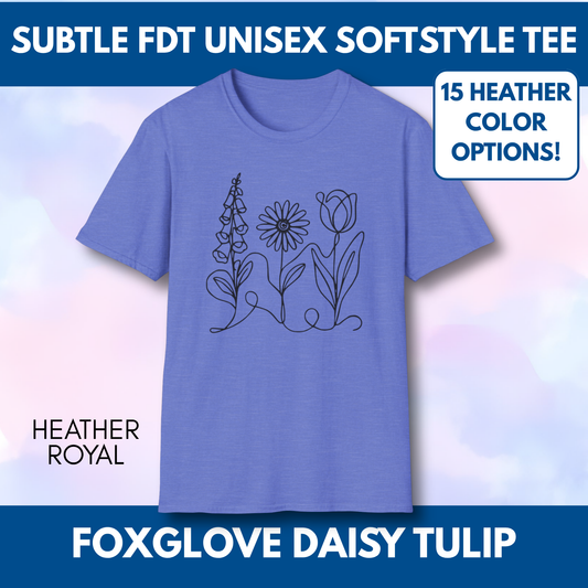 Foxglove Daisy Tulip Heather Graphic Tee | Subtle FDT Political Activist Unisex T-Shirt (15 Heather Colors)