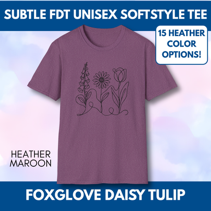 Foxglove Daisy Tulip Heather Graphic Tee | Subtle FDT Political Activist Unisex T-Shirt (15 Heather Colors)
