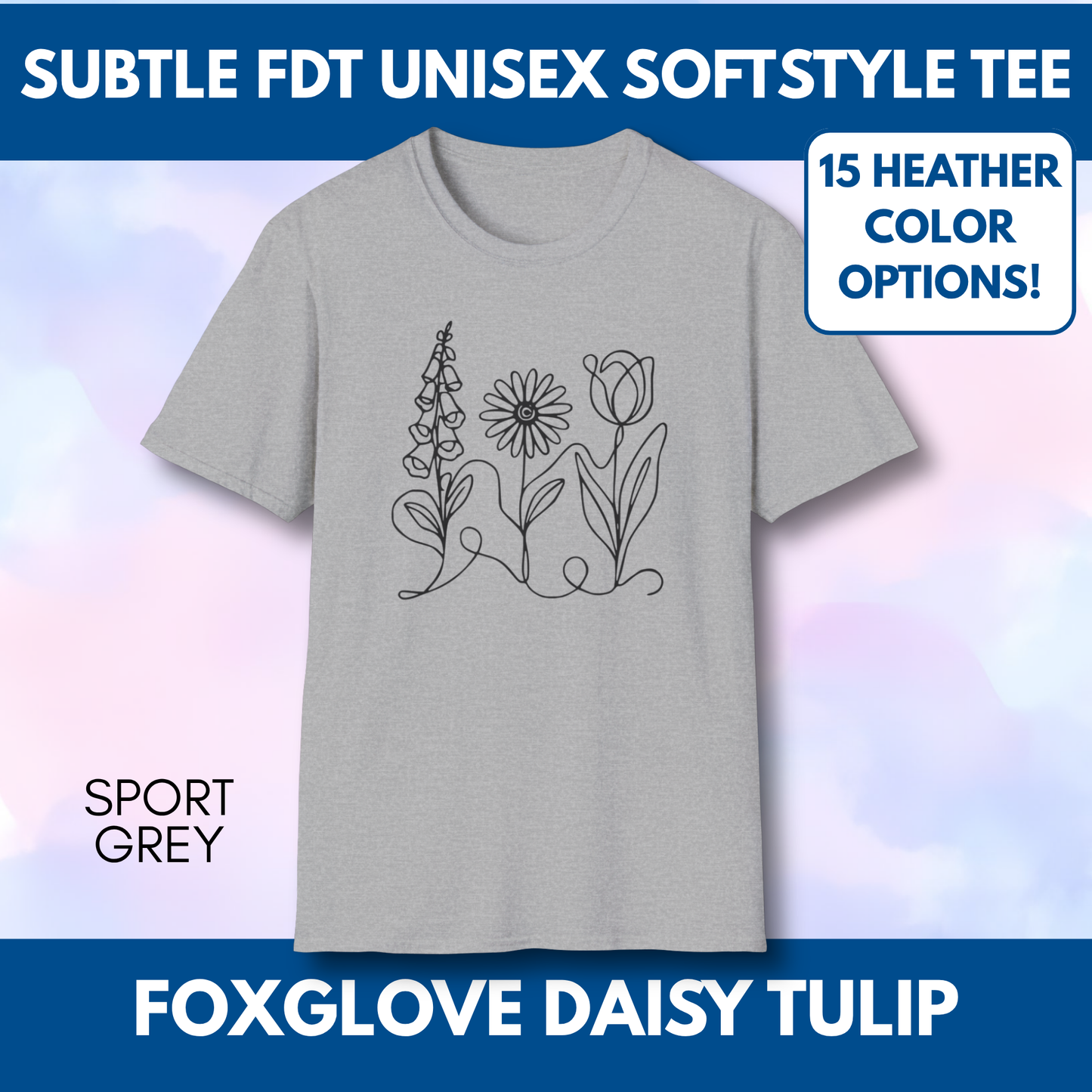 Foxglove Daisy Tulip Heather Graphic Tee | Subtle FDT Political Activist Unisex T-Shirt (15 Heather Colors)