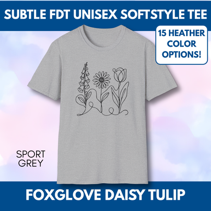Foxglove Daisy Tulip Heather Graphic Tee | Subtle FDT Political Activist Unisex T-Shirt (15 Heather Colors)