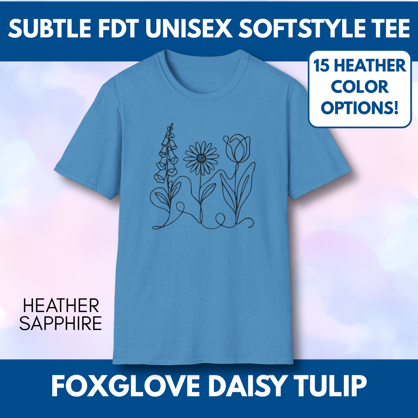 Foxglove Daisy Tulip Heather Graphic Tee | Subtle FDT Political Activist Unisex T-Shirt (15 Heather Colors)