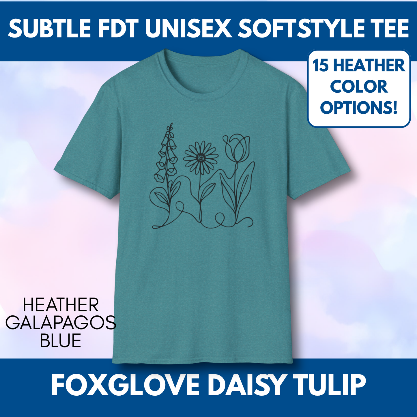 Foxglove Daisy Tulip Heather Graphic Tee | Subtle FDT Political Activist Unisex T-Shirt (15 Heather Colors)
