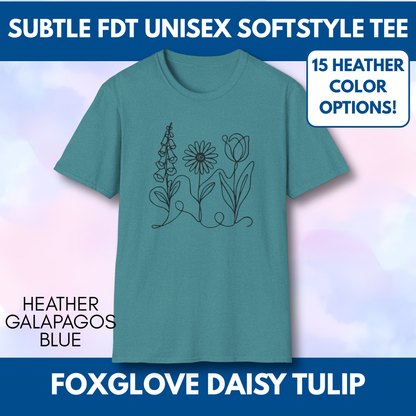 Foxglove Daisy Tulip Heather Graphic Tee | Subtle FDT Political Activist Unisex T-Shirt (15 Heather Colors)