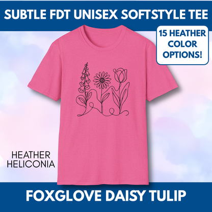 Foxglove Daisy Tulip Heather Graphic Tee | Subtle FDT Political Activist Unisex T-Shirt (15 Heather Colors)