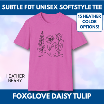 Foxglove Daisy Tulip Heather Graphic Tee | Subtle FDT Political Activist Unisex T-Shirt (15 Heather Colors)