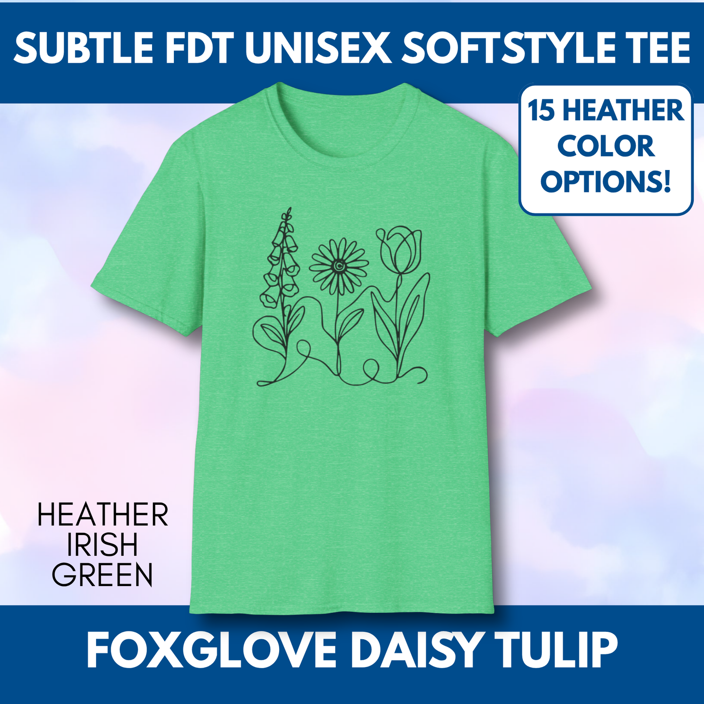 Foxglove Daisy Tulip Heather Graphic Tee | Subtle FDT Political Activist Unisex T-Shirt (15 Heather Colors)