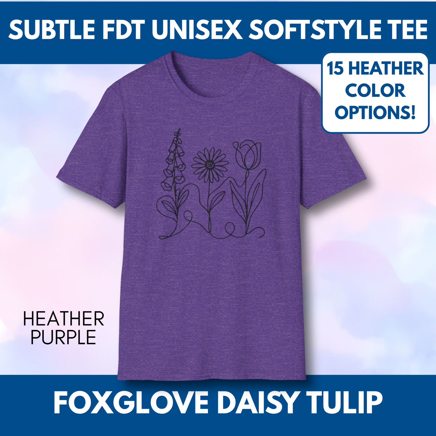 Foxglove Daisy Tulip Heather Graphic Tee | Subtle FDT Political Activist Unisex T-Shirt (15 Heather Colors)