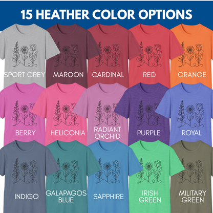 Foxglove Daisy Tulip Heather Graphic Tee | Subtle FDT Political Activist Unisex T-Shirt (15 Heather Colors)