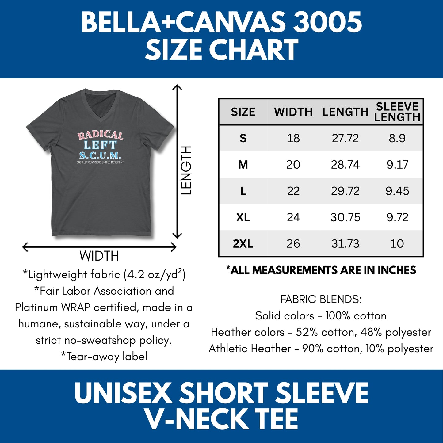 Radical Left SCUM V-Neck Tee | Progressive Political Statement Top, Optional Graphic Colors