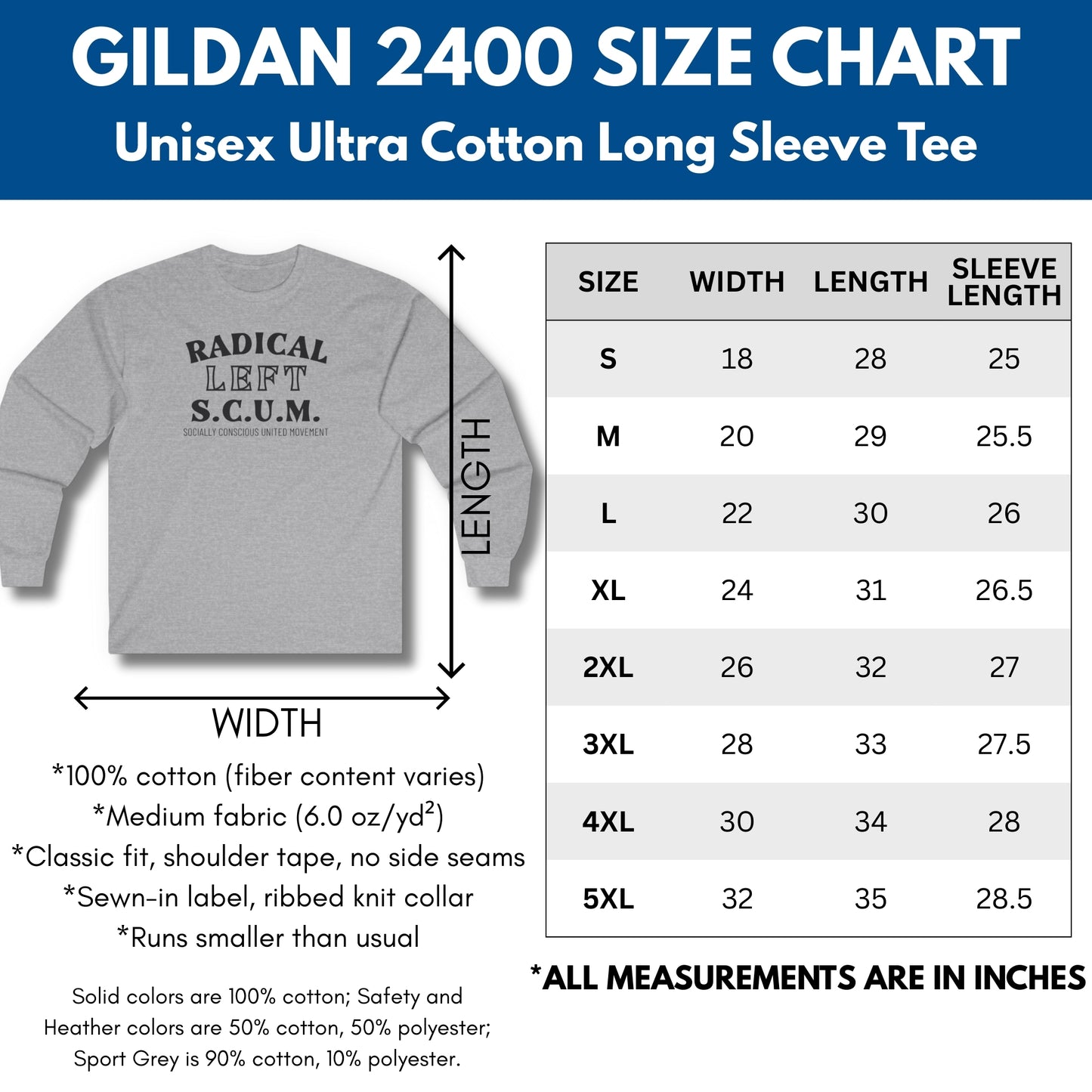 Radical Left SCUM Long Sleeve Tee | Progressive Political Statement Top (15 Colors)