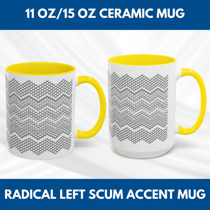 Radical Left Scum Hidden Message Mug | Black and White Knit Chevron Coffee Cup, Color Accent Handle, 11 oz/15 oz