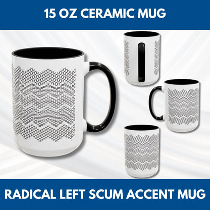 Radical Left Scum Hidden Message Mug | Black and White Knit Chevron Coffee Cup, Color Accent Handle, 11 oz/15 oz