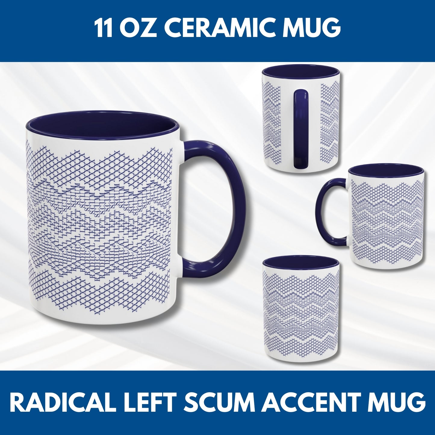 Radical Left Scum Hidden Message Mug | Black and White Knit Chevron Coffee Cup, Color Accent Handle, 11 oz/15 oz