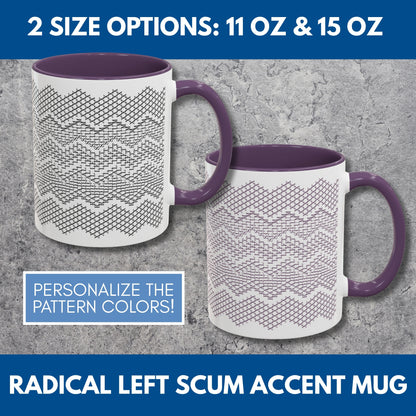 Radical Left Scum Hidden Message Mug | Black and White Knit Chevron Coffee Cup, Color Accent Handle, 11 oz/15 oz