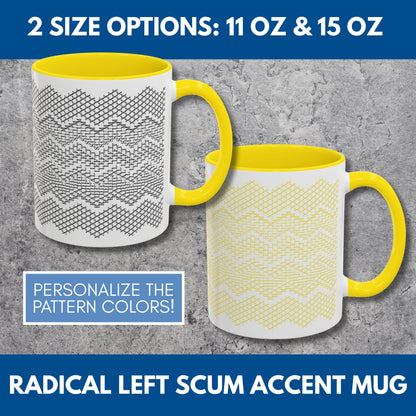 Radical Left Scum Hidden Message Mug | Black and White Knit Chevron Coffee Cup, Color Accent Handle, 11 oz/15 oz