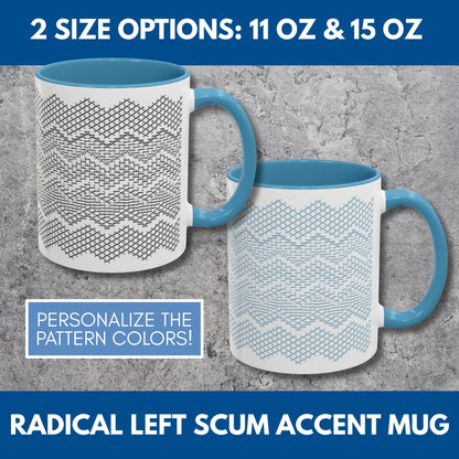 Radical Left Scum Hidden Message Mug | Black and White Knit Chevron Coffee Cup, Color Accent Handle, 11 oz/15 oz