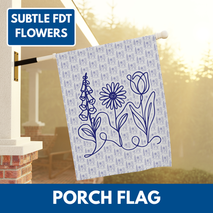 Subtle FDT Flowers Porch Flag | Foxglove Daisy Tulip Patterned Garden Banner (2 Size Options)