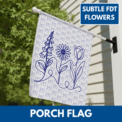 Subtle FDT Flowers Porch Flag | Foxglove Daisy Tulip Patterned Garden Banner (2 Size Options)