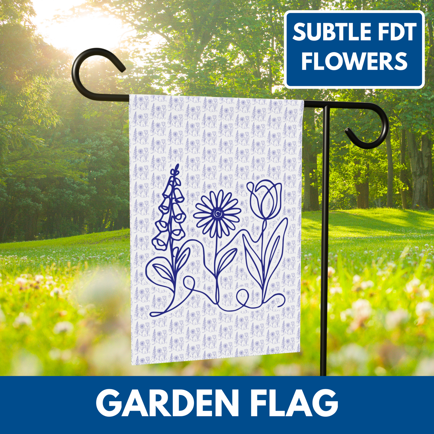 Subtle FDT Flowers Porch Flag | Foxglove Daisy Tulip Patterned Garden Banner (2 Size Options)