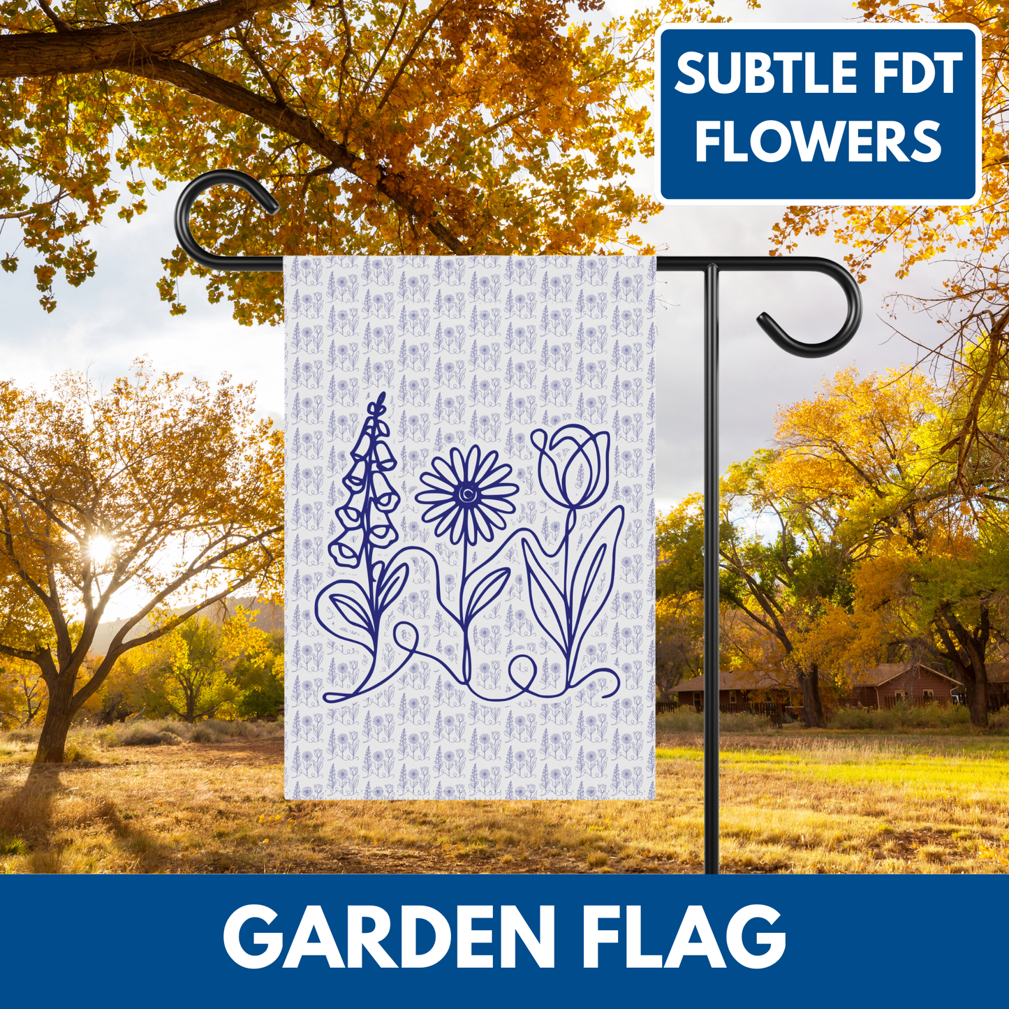 Subtle FDT Flowers Porch Flag | Foxglove Daisy Tulip Patterned Garden Banner (2 Size Options)