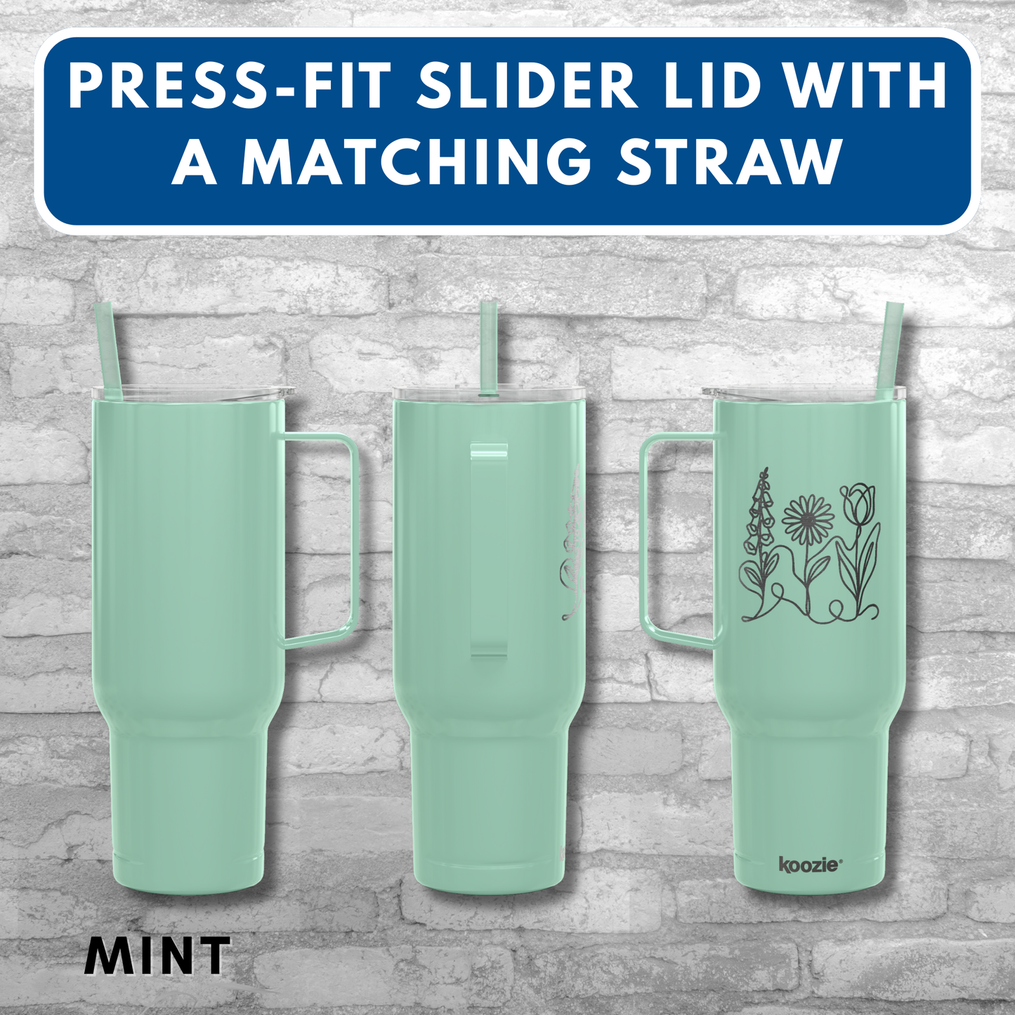 Subtle FDT Flowers Engraved 40 oz Tumbler | Travel Mug, Eco-Friendly Gift (Foxglove Daisy Tulip, Single Sided Design)