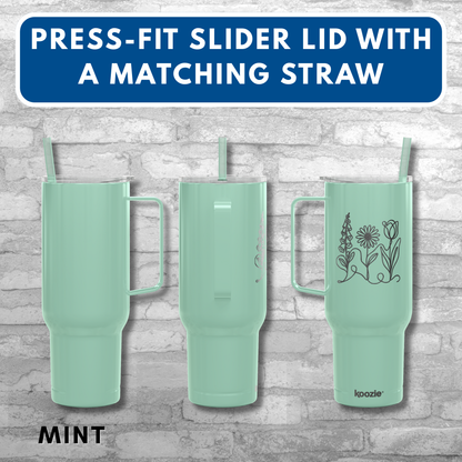 Subtle FDT Flowers Engraved 40 oz Tumbler | Travel Mug, Eco-Friendly Gift (Foxglove Daisy Tulip, Single Sided Design)