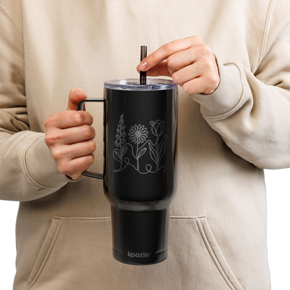 Subtle FDT Flowers Engraved 40 oz Tumbler | Travel Mug, Eco-Friendly Gift (Foxglove Daisy Tulip, Single Sided Design)