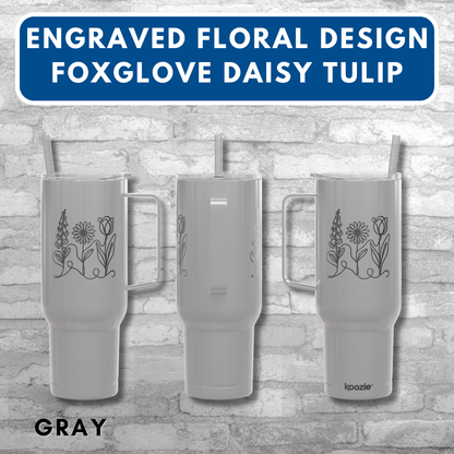 Subtle FDT Flowers Engraved 40 oz Tumbler | Travel Mug, Eco-Friendly Gift (Foxglove Daisy Tulip, Double Sided)