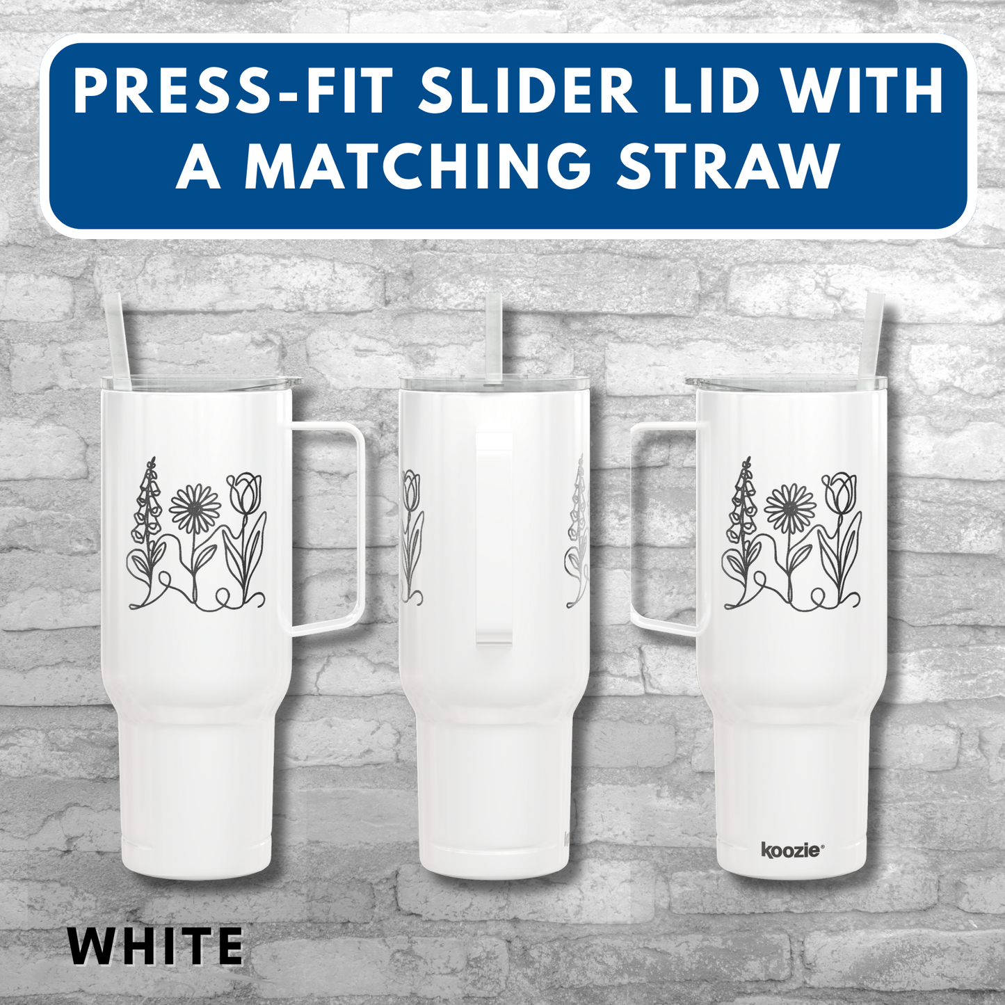 Subtle FDT Flowers Engraved 40 oz Tumbler | Travel Mug, Eco-Friendly Gift (Foxglove Daisy Tulip, Double Sided)