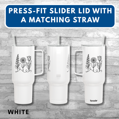 Subtle FDT Flowers Engraved 40 oz Tumbler | Travel Mug, Eco-Friendly Gift (Foxglove Daisy Tulip, Double Sided)