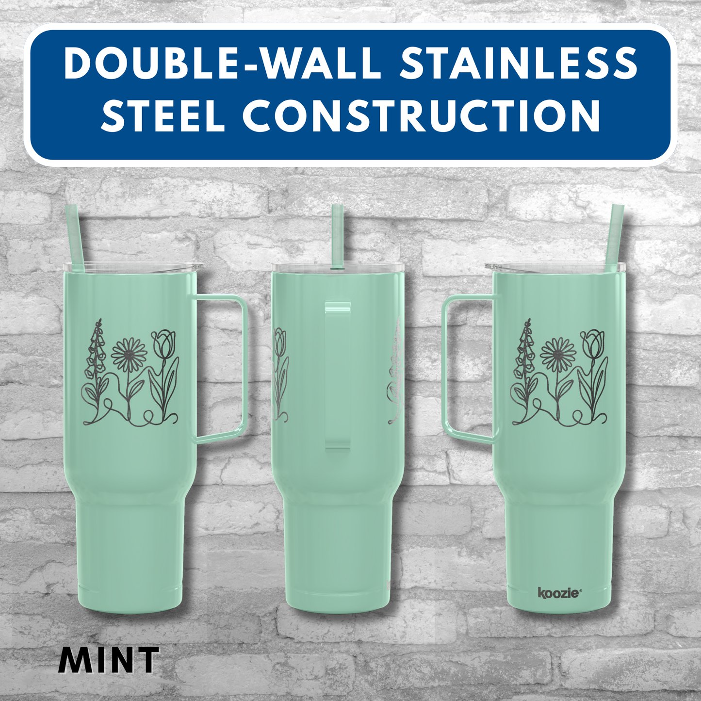 Subtle FDT Flowers Engraved 40 oz Tumbler | Travel Mug, Eco-Friendly Gift (Foxglove Daisy Tulip, Double Sided)