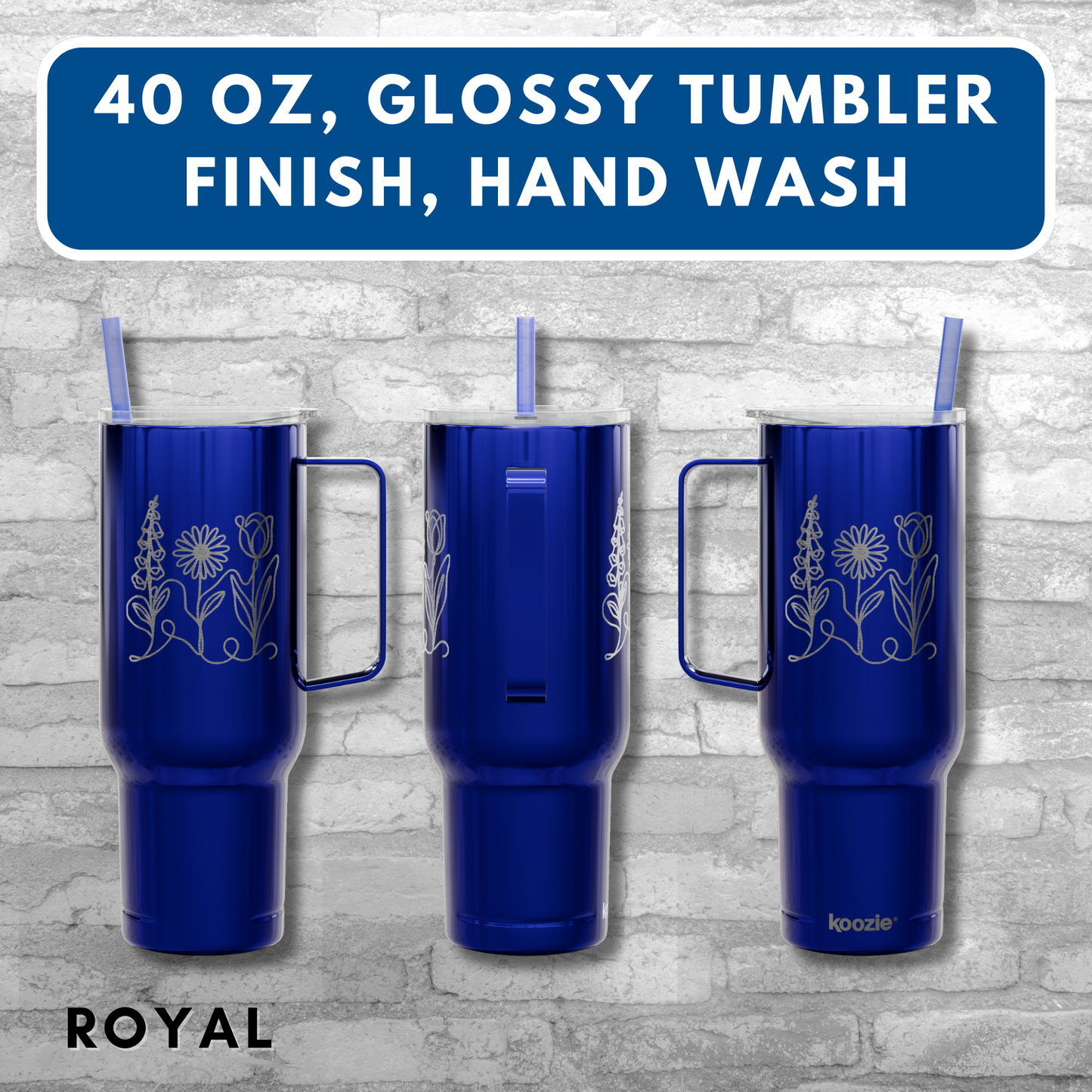 Subtle FDT Flowers Engraved 40 oz Tumbler | Travel Mug, Eco-Friendly Gift (Foxglove Daisy Tulip, Double Sided)