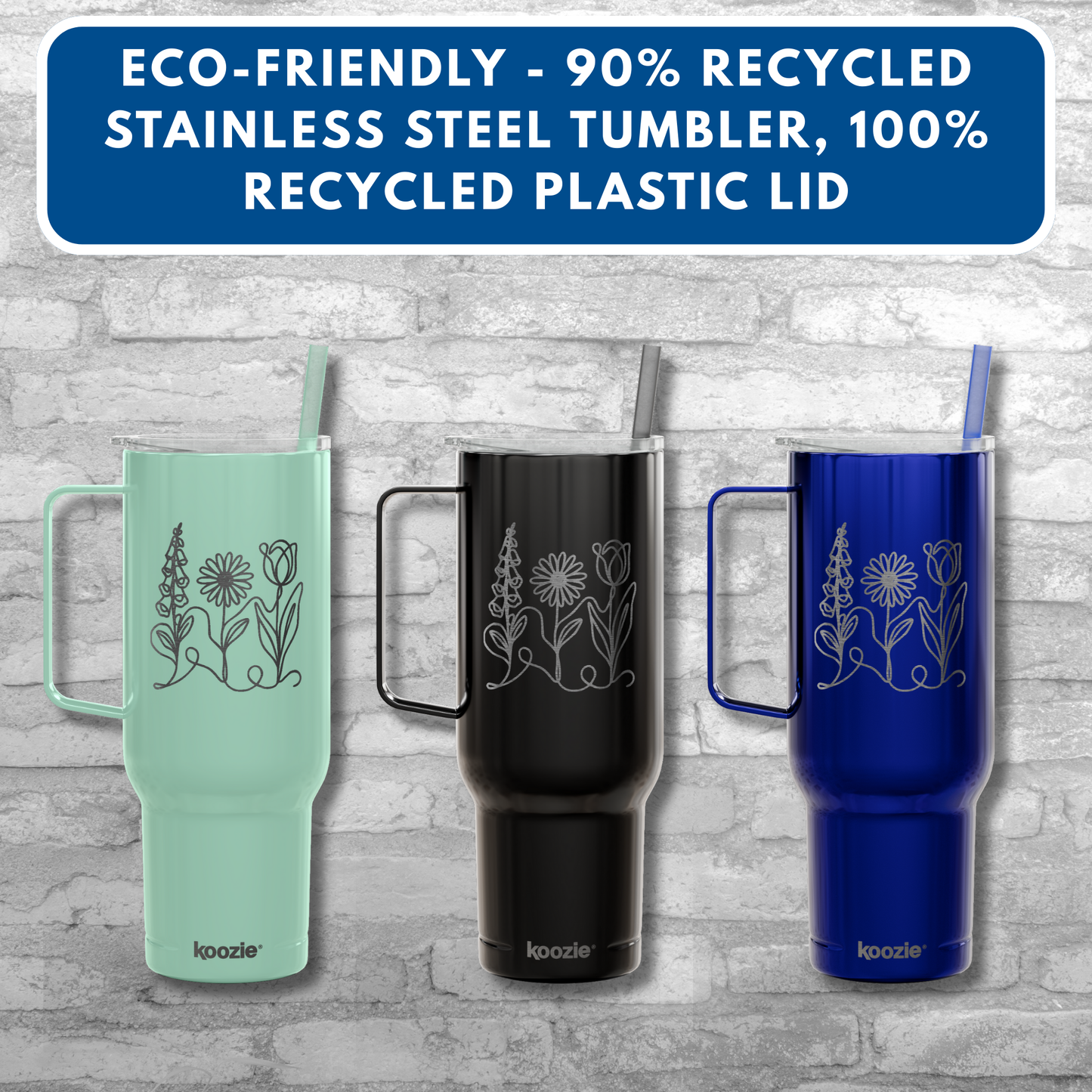 Subtle FDT Flowers Engraved 40 oz Tumbler | Travel Mug, Eco-Friendly Gift (Foxglove Daisy Tulip, Double Sided)