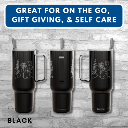 Subtle FDT Flowers Engraved 40 oz Tumbler | Travel Mug, Eco-Friendly Gift (Foxglove Daisy Tulip, Double Sided)