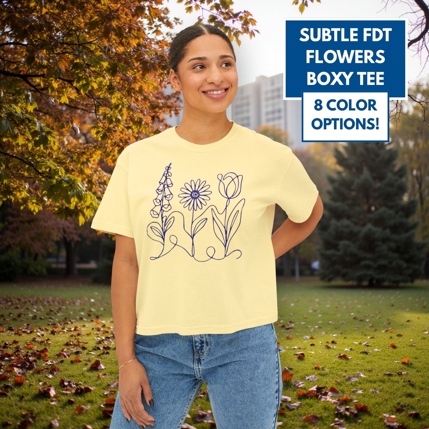 Subtle FDT Flowers Women's Boxy Tee | Foxglove Daisy Tulip, No Words Anti-Trump Shirt