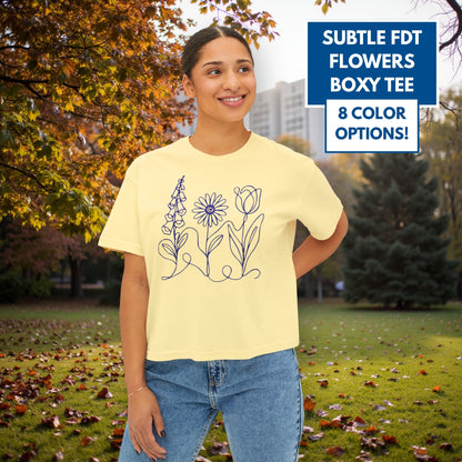 Subtle FDT Flowers Women's Boxy Tee | Foxglove Daisy Tulip, No Words Anti-Trump Shirt