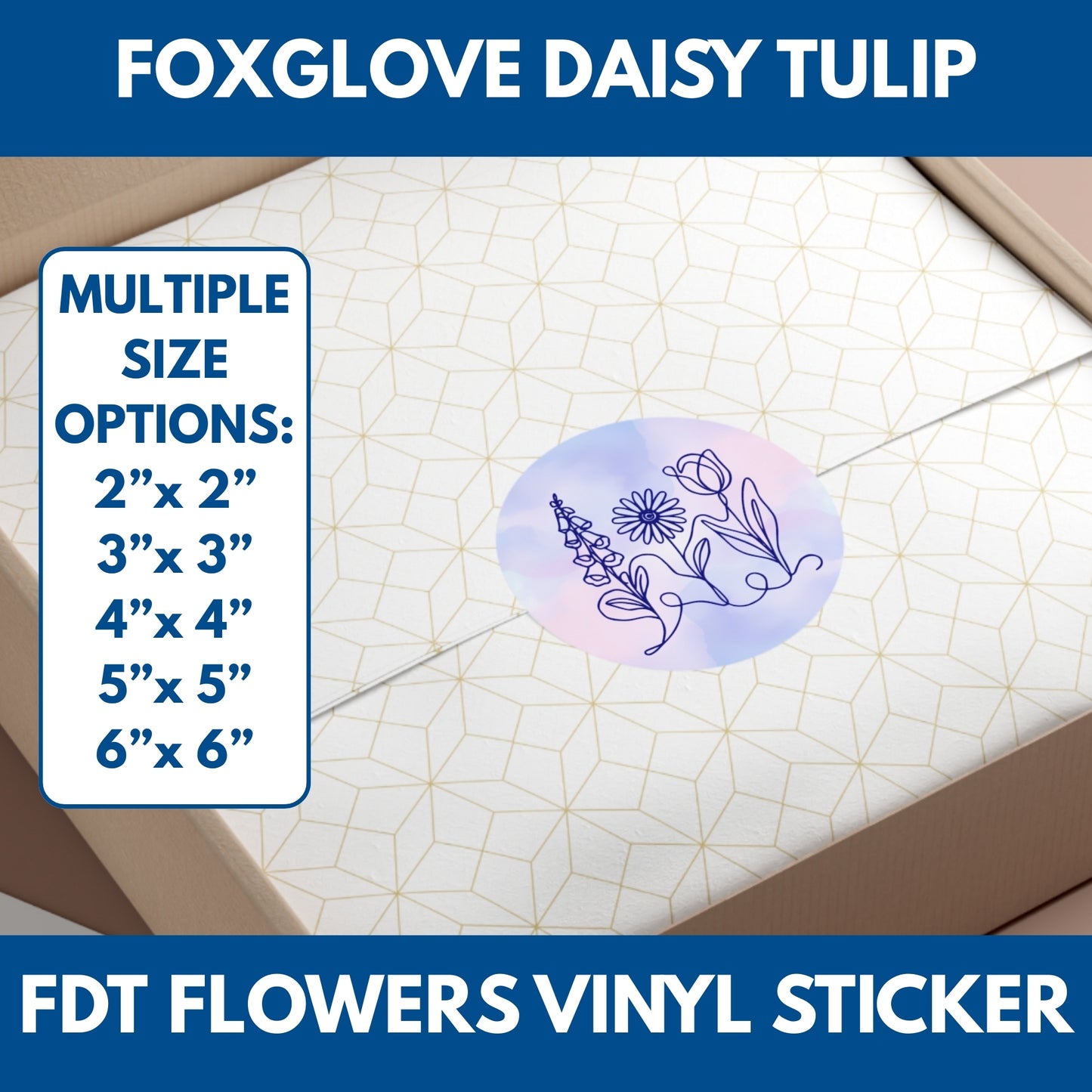 Subtle FDT Flowers Sticker | Foxglove, Daisy, Tulip, Floral Line Art Vinyl Decals