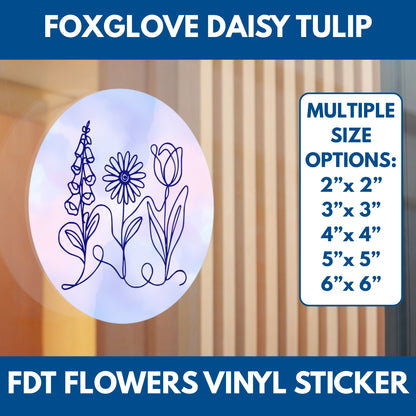 Subtle FDT Flowers Sticker | Foxglove, Daisy, Tulip, Floral Line Art Vinyl Decals